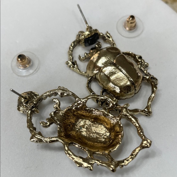 Gold Beatle Insect Earrings - Picture 13 of 14